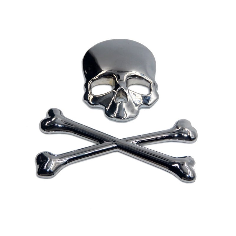 T Tocas 3D Skull Crossbone Car Metal Badge Sticker Decal Emblem Skeleton Emblem Badge for Trucks Motorcycle (Silver) - Image 1